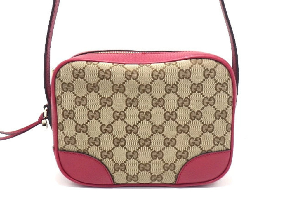 Gucci Shoulder Bag Canvas Calfskin Red Beige Cream
